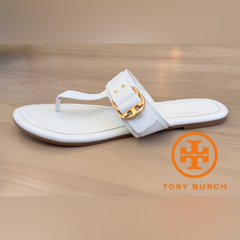 ✨ Tory Burch White Leather Buckle Thong Sandals - Size 11